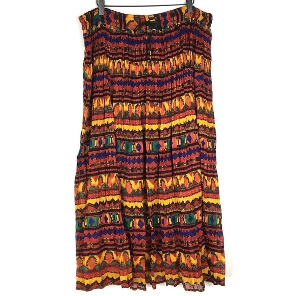 VINTAGE Maxi Circle Skirt African Drawstring Bead Tie Carolina Colours Medium - Picture 8 of 8